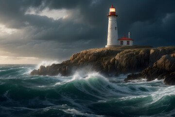 Obraz premium A lighthouse in the ocean