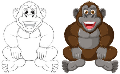 Obraz premium Vector graphic of a monkey, outlined and colored