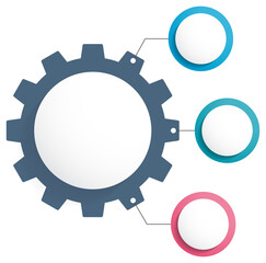 Infographic template with gear with three elements, steps or options