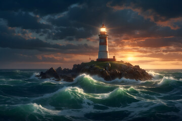 A lighthouse in the ocean