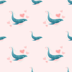 Whale, Whale pattern, whale watercolor style. An hand drawn illustration.