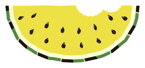 食べられて歯形がついた黄色いスイカのイラスト素材