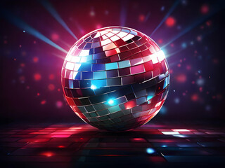 disco ball on a red background. disco, ball, party, mirror, disco ball, dance, light, music, club, sphere, nightclub, discoball,Ai generated 