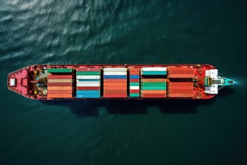 Top view of a container cargo ship at sea - obrazy, fototapety, plakaty