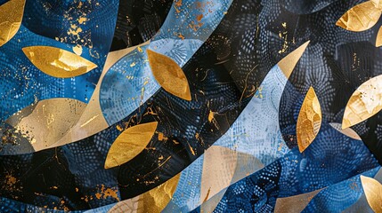 Celebratory luxury in wallpaper, a blend of blue, yellow, and black with rose gold and gold foil for a festive touch