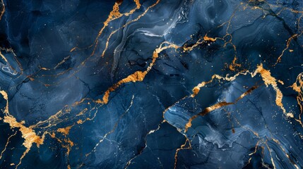 A dark blue marble wallpaper, enriched with gold marbling for a deep, luxurious and contemporary vibe