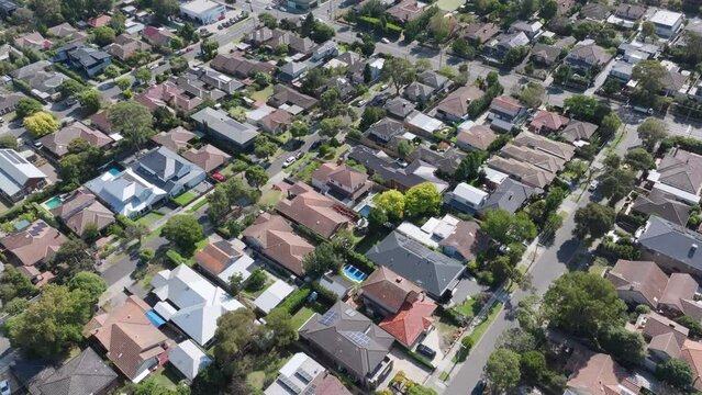Aerial view of leafy middle class suburb