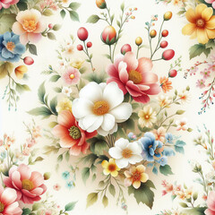 Beautiful floral elegant Colorful abstract rose flowers bouquet fabric seamless pattern of hand drawn flowers decorative colorful wallpaper background