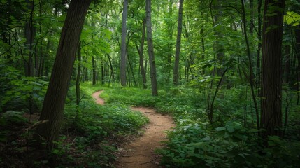 A path through a forest with trees on both sides