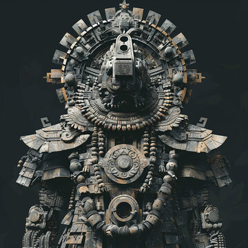 Ancient deity, adorned in elaborate armor, witnessing the merging of two dimensions filled with unique civilizations 3D Render, Silhouette Lighting, Double Exposure