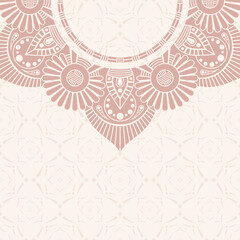 Greeting card or invitation template with mandala vector color illustration. Pastel color ethnic mandala decorative background. Islam, Arabic, Indian, ottoman motifs. Mandala vector card. - 780273829