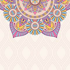 Invitation graphic card with mandala. Vintage decorative elements. Applicable for covers, posters, flyers, cards. Arabic, islam, indian, turkish, chinese, ottoman motifs. Color vector illustration. - 780274019