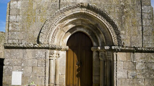 Church san tomé de morgade ornate doorway, in Xinzo de Limia, Ourense, Galicia, Spain
