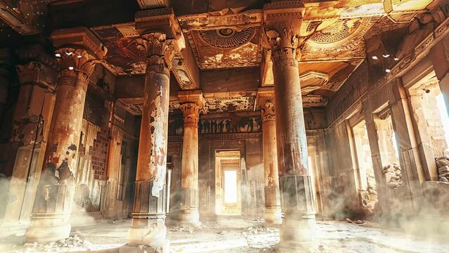 ancient ruins ballroom within a lost civilization. seamless looping overlay 4k virtual video animation background