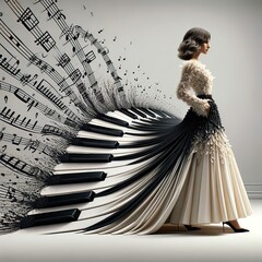 Elegant Piano Dress and Sheet Music Fusion