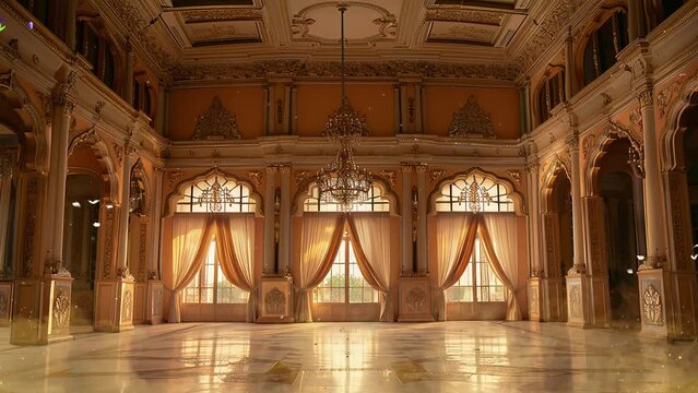 elegant classic interior beautiful royal architecture background.  ballroom evoking the glamour of palace. seamless looping overlay 4k virtual video animation background