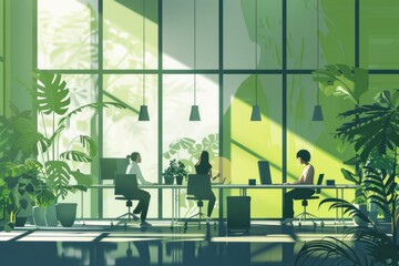 image of office workers in a green office - 780276045