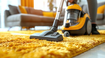 cleaning Clean the carpet using a vacuum cleaner. - obrazy, fototapety, plakaty