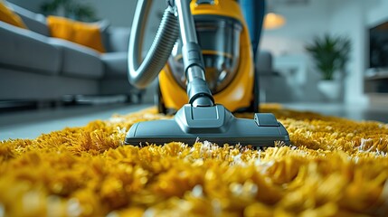 cleaning Clean the carpet using a vacuum cleaner. - obrazy, fototapety, plakaty