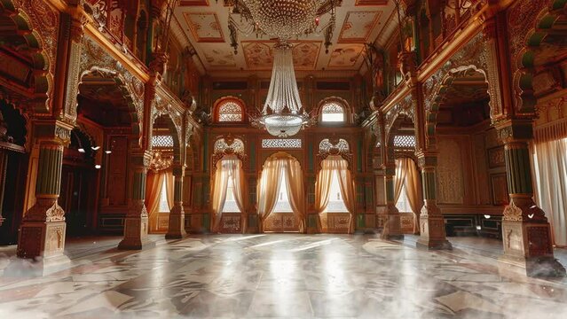 beautiful royal architecture background.  elegant classic interior ballroom evoking the glamour of palace. seamless looping overlay 4k virtual video animation background