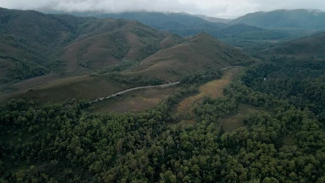 Breathtaking Scenery Of Franklin-Gordon Wild Rivers National Park In Tasmania, Southwest Australia. Aerial Drone Shot