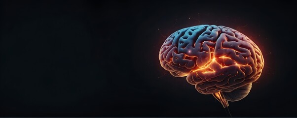 Human brain with glowing neural activity - obrazy, fototapety, plakaty