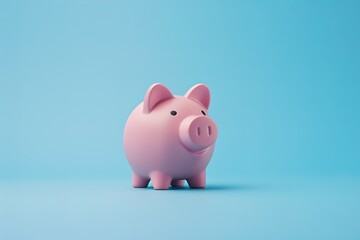 A pink piggy bank on a blue background symbolizing savings and financial planning.