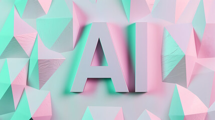 Geometric pink and blue triangular pattern with AI letters