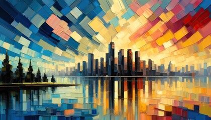 Abstract Colorful Skyline Reflection on Water