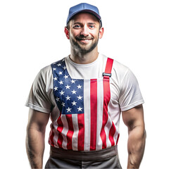 worker wearing t shirt with American us flag color transparent background - obrazy, fototapety, plakaty