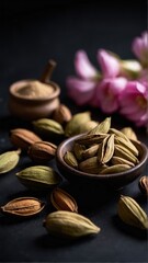 Cardamom on a black background.