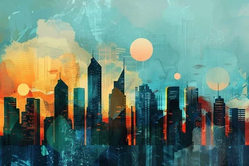 Fotobehang art print showing the skyline of cities © ASDF