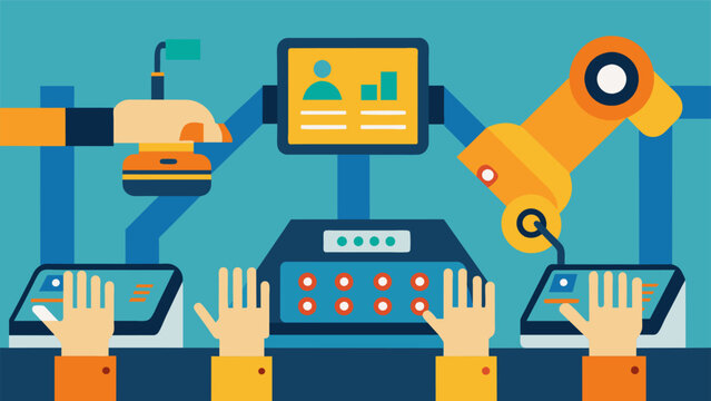 Closeup of hands operating an automated production line showcasing the use of technology and streamlined processes for efficient resource