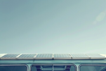 Solar panels on a bus roof against a clear sky, highlighting sustainable public transportation.