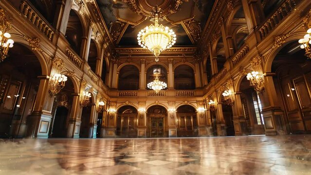 ballroom resembling grandeur. luxury architecture concept. seamless looping overlay 4k virtual video animation background