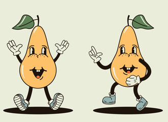 funny pear characters in the groove style vector illustration
