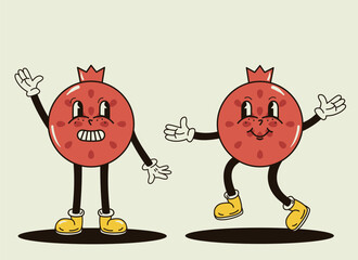 funny pomegranate characters in the groove style vector illustration