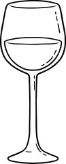 Vector Cartoon Grape Wine In A Glass Line Art