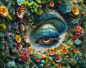 Craft an eye-catching worms-eye view piece that embodies the tireless efforts of environmentalists in safeguarding wildlife and natural habitats Use vibrant  - obrazy, fototapety, plakaty