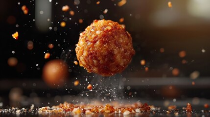 commercial shot photography of flying meatball