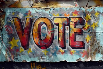 
Picture of the letters VOTE on a cement surface in graffiti style