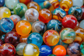 Fototapeta na wymiar A vibrant collection of patterned marbles, each unique, clustered together, showcasing diversity and colorfulness
