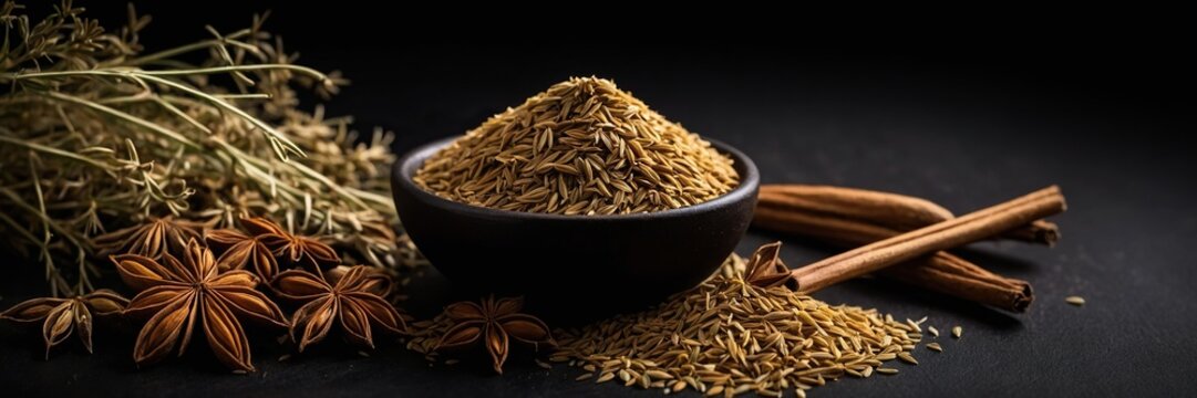Cumin on a black background.