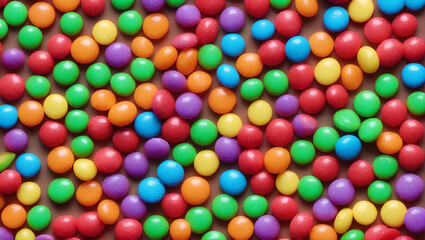 Fototapeta na wymiar Sweet candies on neutral background lying loose with vibrant vivid colors looking tasty ULTRA HD 8K