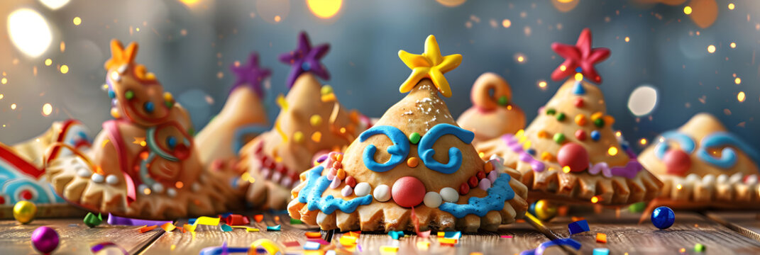 Happy Purim carnival decoration concept, Purim celebration background
