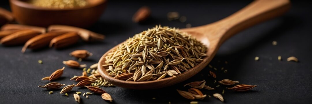 Cumin on a black background.