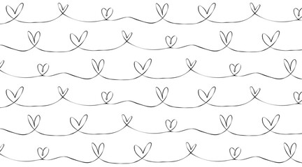 Seamless pattern with a solid line of hearts. Valentine background. Vector illustration for graphics, textile and pattern. Cute pattern line