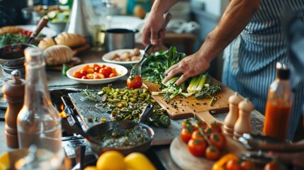 Obraz premium A hands-on cooking class scene, highlighting the joy of learning and the hands-on experience with food.