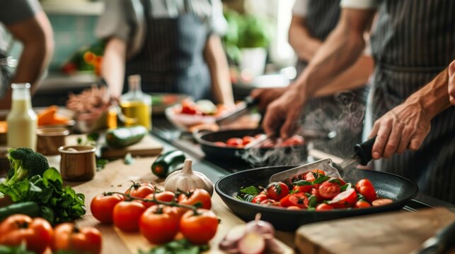 A hands-on cooking class scene, highlighting the joy of learning and the hands-on experience with food.