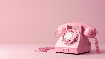 A classic 1980s rotary dial telephone pattern on a soft pastel pink background, embodying vintage nostalgia in a minimalist design